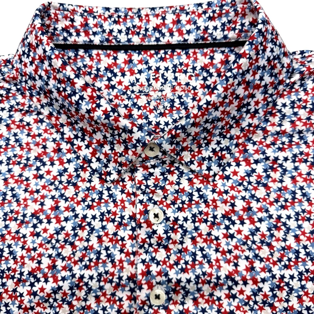 Maelreg Polo Shirt Men XL Red White Blue Star Performance Golf Short Sleeve